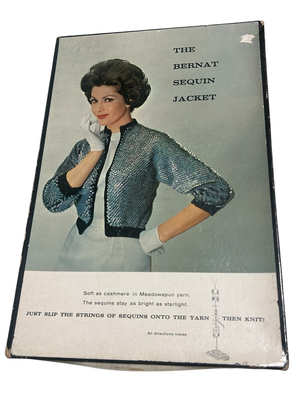 Bernat Vintage Sequin Cropped Jacket kit - creme with sequins